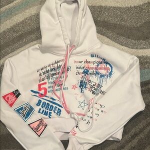 White Graphic Hoodie with Pink Accents